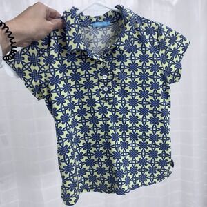 J. Mclaughlin Patterned Geometric Girls Size Medium Short Sleeve Collared Shirt